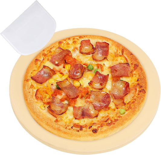 Small 10 inch Round Pizza Stone,for RV Camper Oven,Round baking stone Grill,Can make pizza, bread, pies,BBQ, Durable and Safe, Give away Plastic Scraper