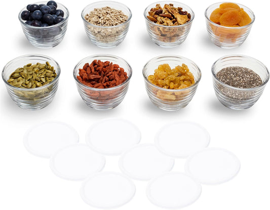 Libbey Small Glass Bowls, Glass Containers with Lids Set of 8 to Keep Leftovers Fresh, Meal Prepping and More, Dishwasher Safe Bowl Set