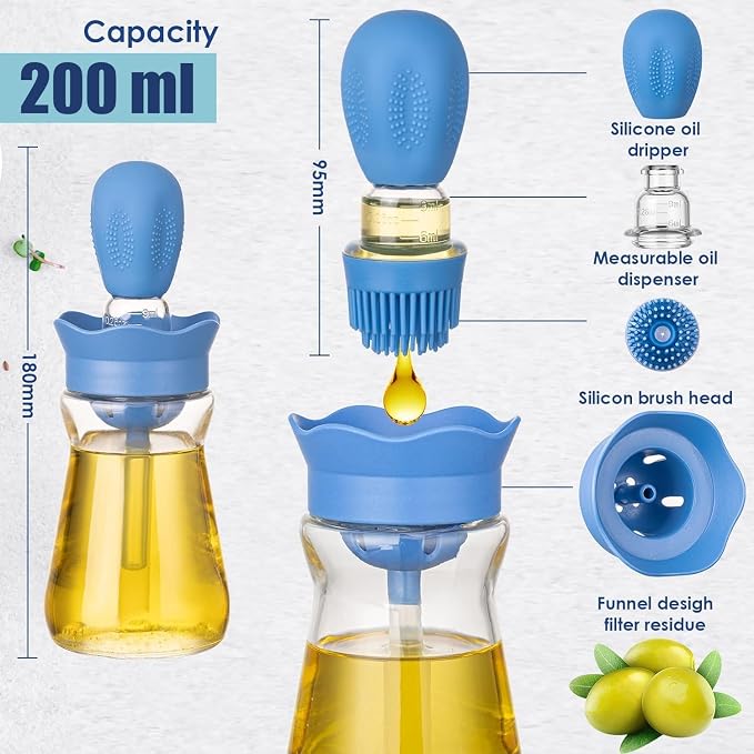 Oil Dispenser with Brush-2Pack 7oz/200ML 2 IN 1 Glass Cooking Oil Dispenser - Image 2