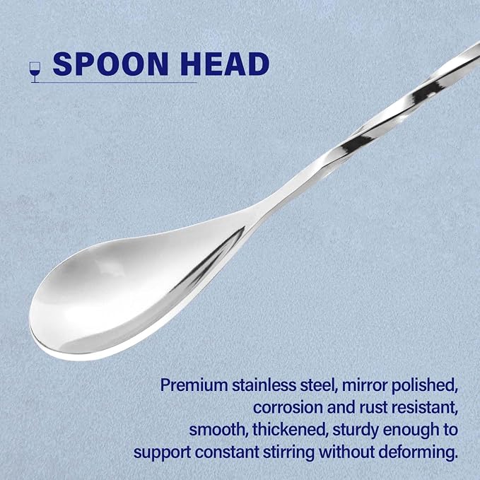 Briout 4 Pieces Bar Spoon, 12 Inches Long Handle Drink Stirrer - Image 3