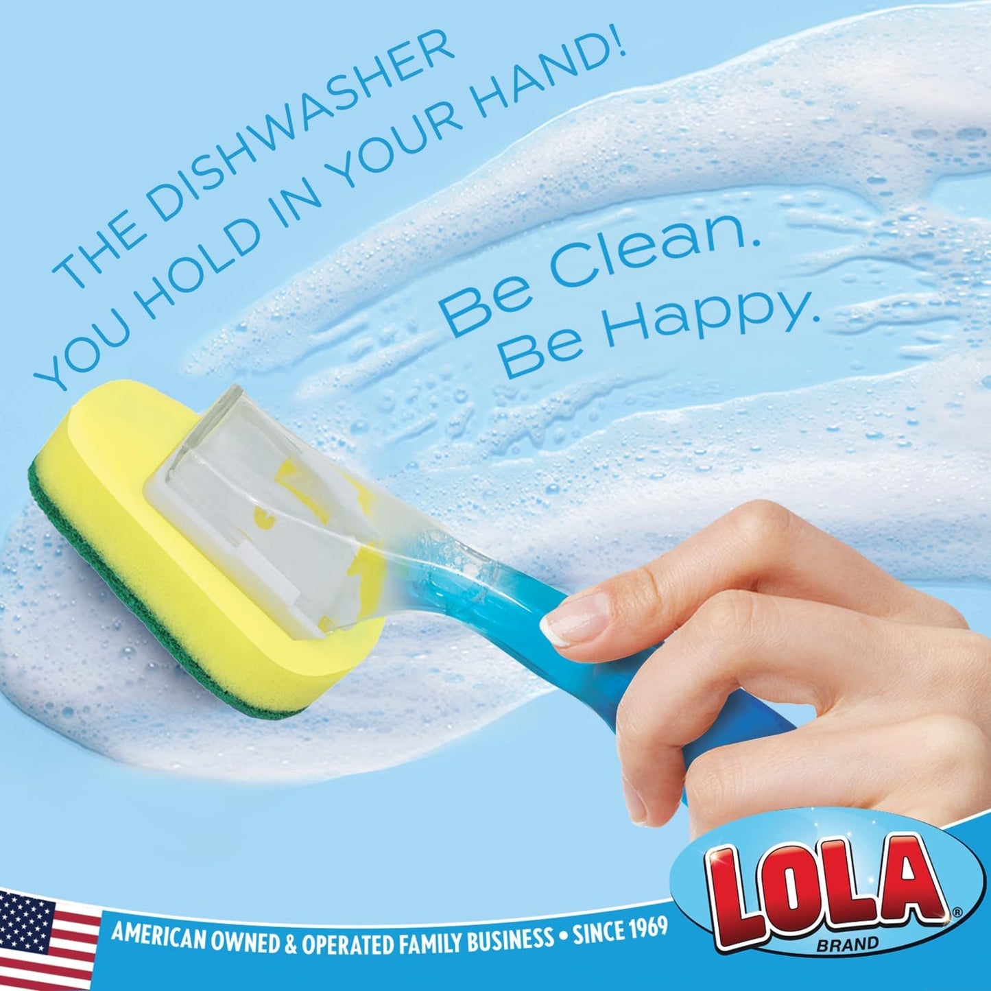 Lola Products Soap Dispenser Dish Brush Wand, Absorbent Sponge Scrubber, No Leaking. Clean Dishes, Sinks and Cookware, 1 Brush w/Head