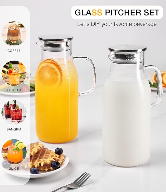LUNA&MANTHA 2 Pack 2 Liter 68 oz Glass Pitcher - Image 7