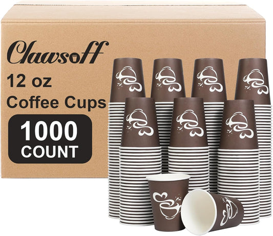 1000 Count 12 oz Paper Coffee Cups, Disposable Drinking Cups for Hot or Cold Beverage, 12 ounce Brown Coffee Cups for Party, Business, Travel, Picnic