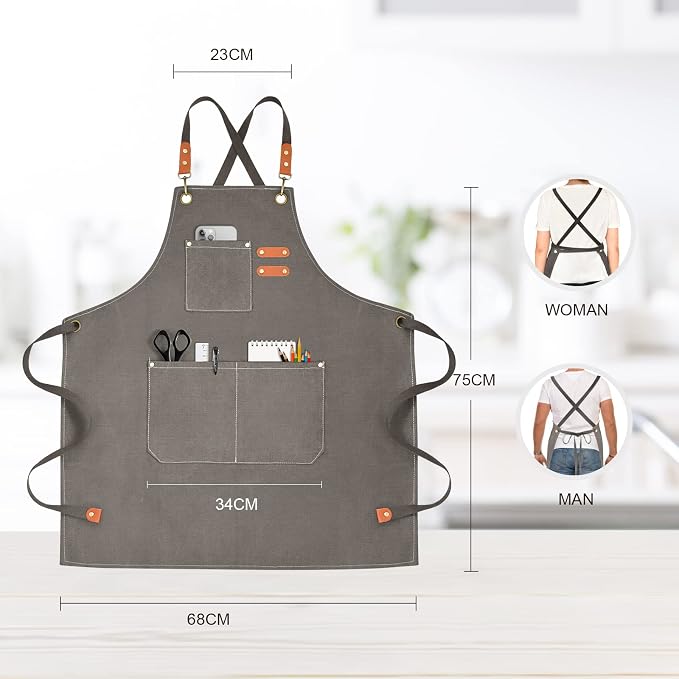 OUNLEN Chef Apron for Men Women Canvas Aprons - Image 2
