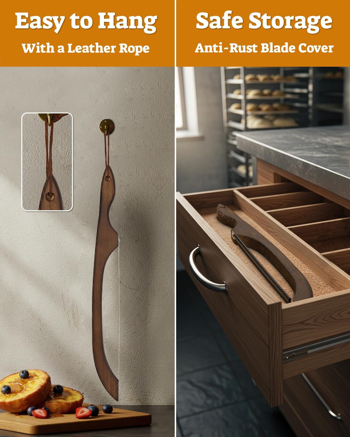 16.5” Bread slicer for Homemade Bread, Serrated Bread Knife for homemade bread with Bow Design, Premium Bread Knife, Bread Slicer, Bread Cutter for Bagels, Baguettes, Charcoal-Grilled