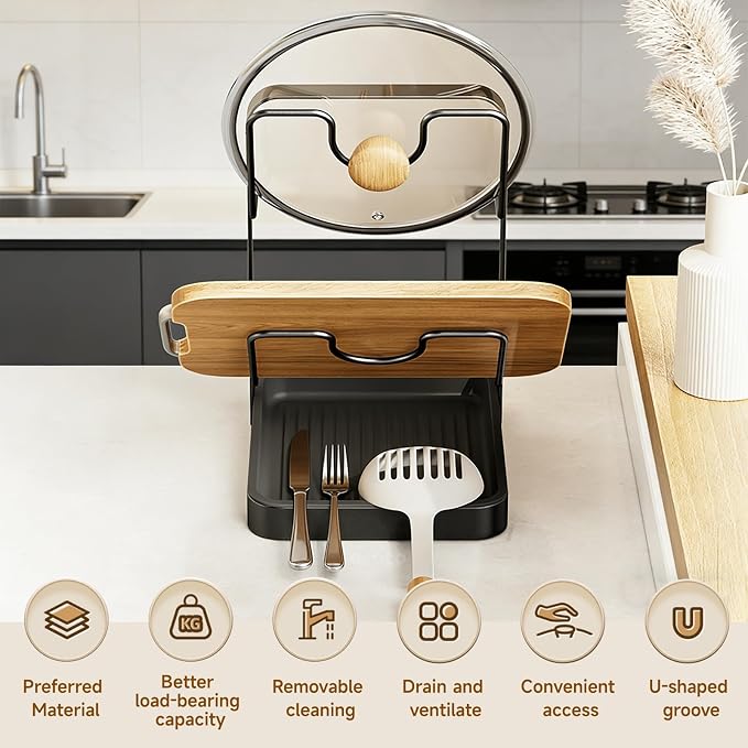 Kitchen Pot Lid Storage Rack, 2-Tier Lids Holder - Image 3