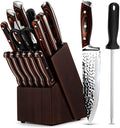 Kitchen Knife Sets with Block, 15-Piece High Carbon Stainless Steel Knife Block by KroWallu