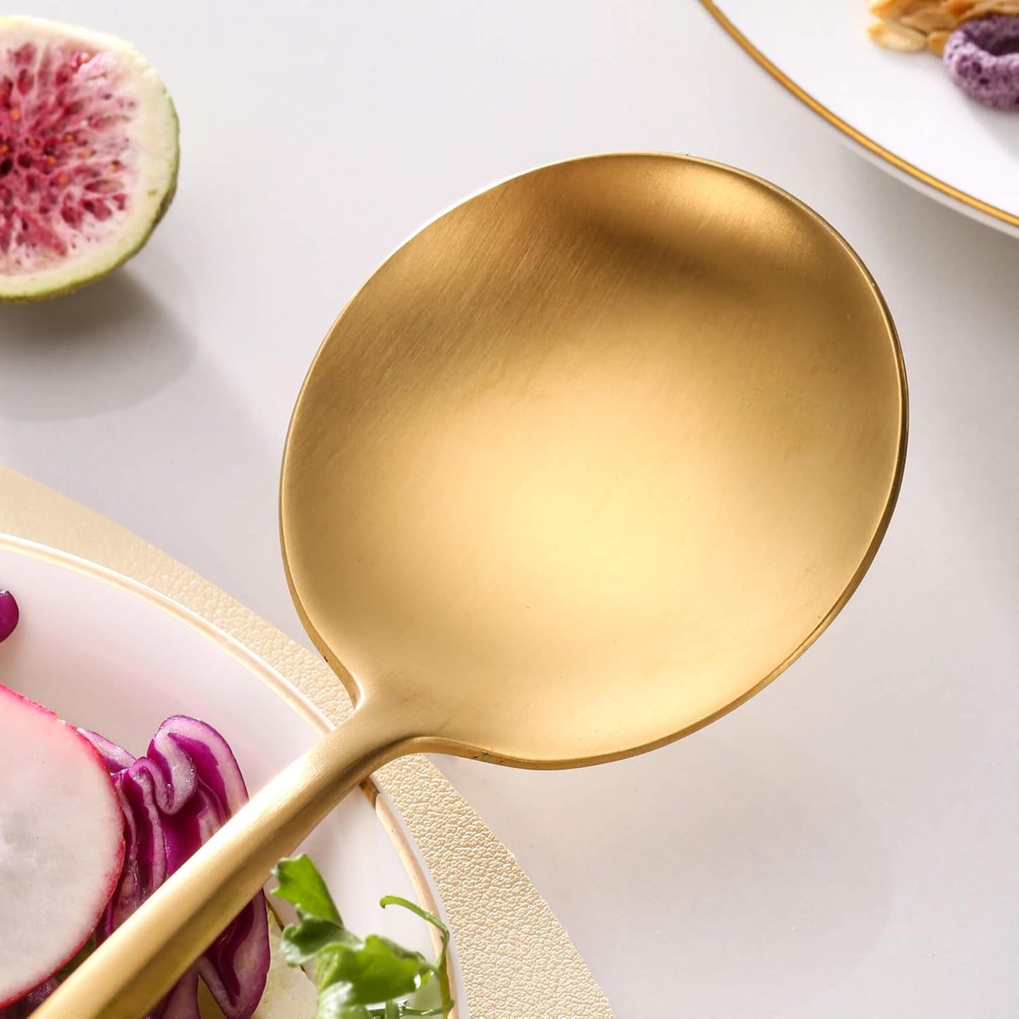 Gold Salad Serving Utensils,Serving Spoons Stainless Steel,2Pcs Long Handle Salad Servers 11.42 Inch,Salad Utensils for Serving,Matte Finish,Dishwasher Safe