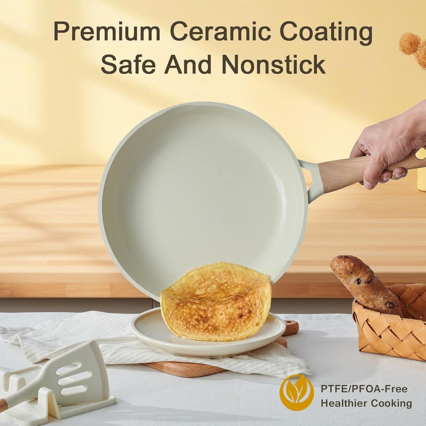 21Pcs Pots and Pans Set with Aluminum Lid, Nonstick Ti-Ceramic Cookware Sets, Induction Cookware Non Stick Cooking Set w/Frying Pans & Saucepans(PFOS, PFOA Free)-White