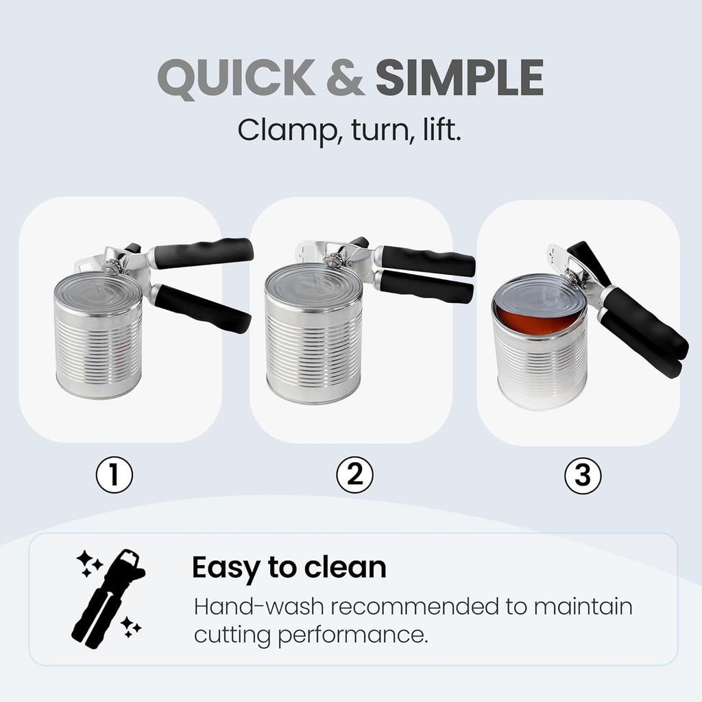 Zulay Kitchen Heavy Duty Stainless Steel Can Opener Manual with Bottle Opener - Rust Proof Manual Can Opener With Turn Knob & Comfy Soft Grip Handles - Black
