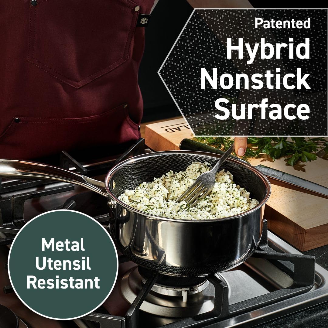 HexClad Hybrid Nonstick 6-Piece Pot Set with 2 Silicone Trivets, 2, 3, and 8-Quart Pots with Tempered Glass Lids, Stay-Cool Handles, Dishwasher-Friendly, Induction Ready, Compatible with All Cooktops