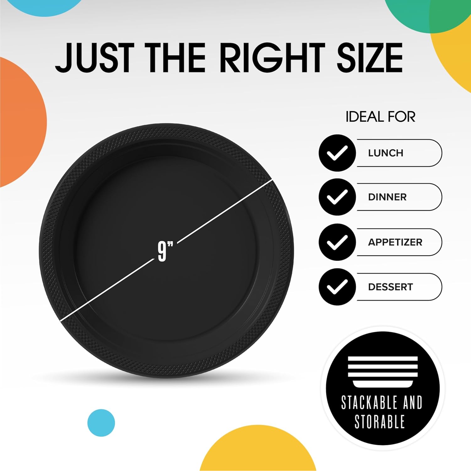 Exquisite Party Solids Black Plastic Plates For Party 9" Black Disposable Plates Heavy Duty Supplies 100 Pcs Plastic Dinnerware Sets Heavy Duty 350 GSM Disposable Dinnerware Set