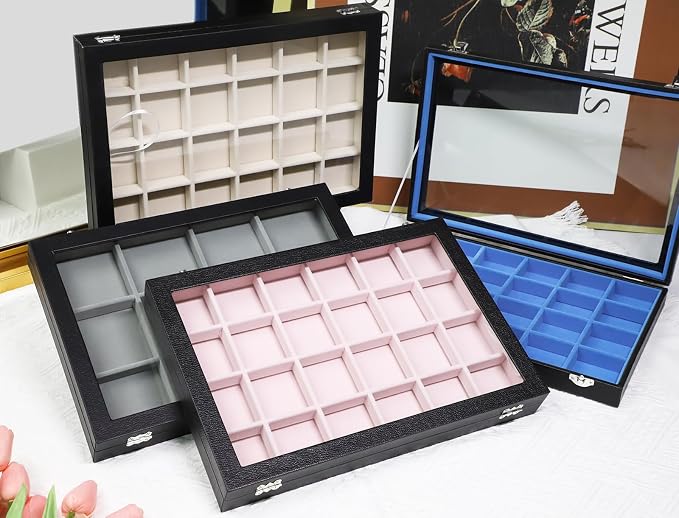 Stratalife Earring Organizer Velvet Jewelry Organizer Box 24 Grid Earring Tray - Image 7