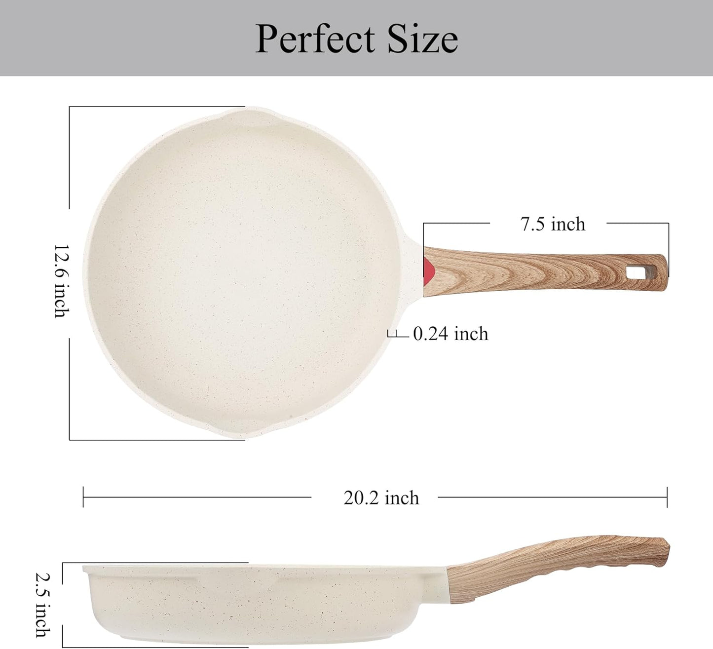 Vinchef Nonstick Frying Pan Anti Scratch,12.5 Inch Skillet Cast Aluminum Cookware, Induction Compatible White