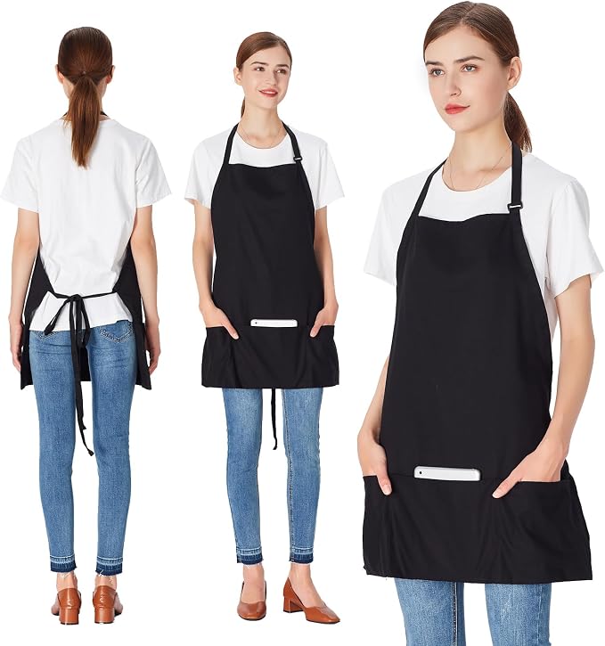 Jubatus 2 Pack 3 Pockets Adjustable Bib Apron 65% Polyester 35% Cotton Fabric - Image 3