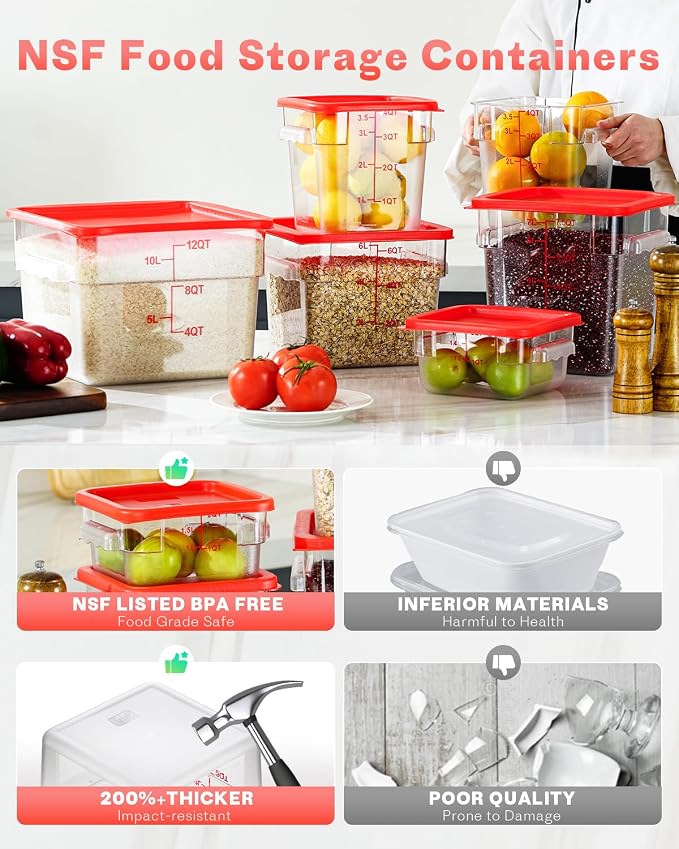 6QT Clear Food Storage Containers: 2 PCS NSF Food Storage Containers - Image 4