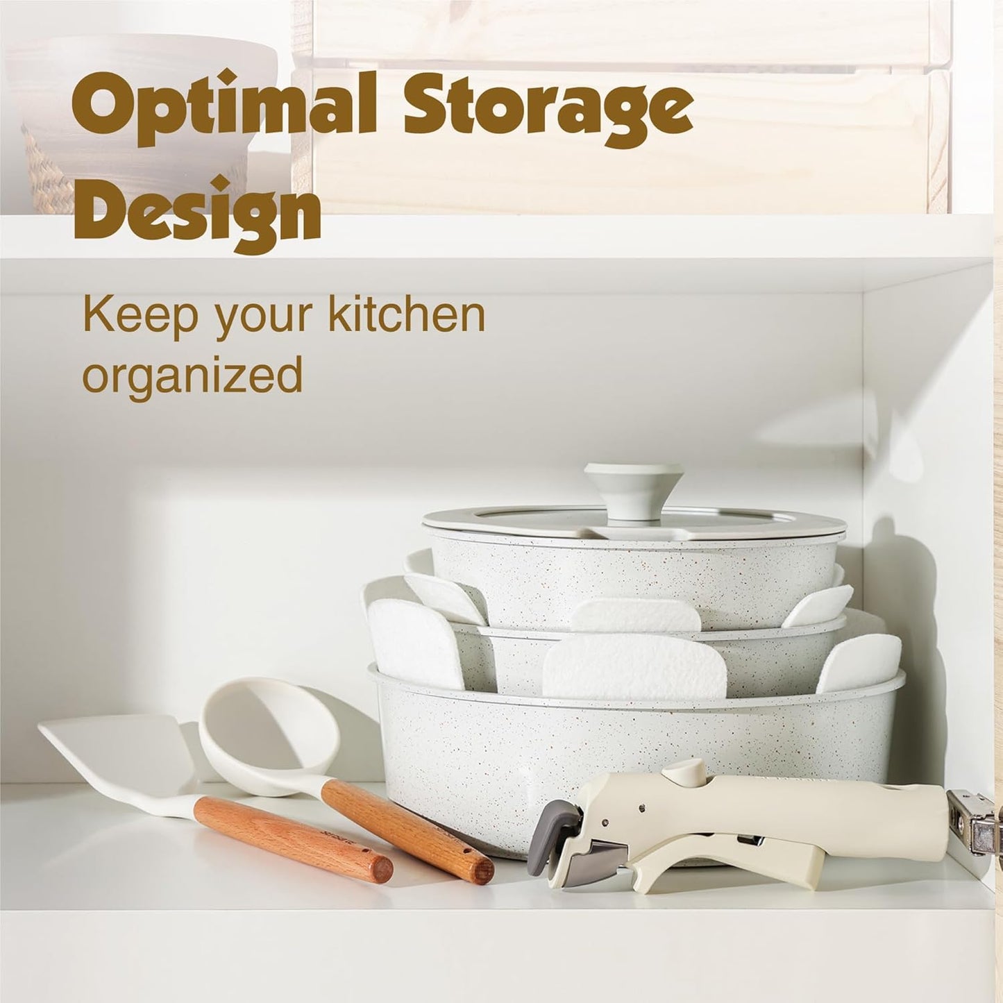 SENSARTE 17 Piece Pots and Pans Set, Nonstick Detachable Handle Cookware Set, Induction Kitchen Cookware Set with Removable Handle, Healthy Non Stick for RV, Dishwasher ＆ Oven Safe, PFOA Free (White)