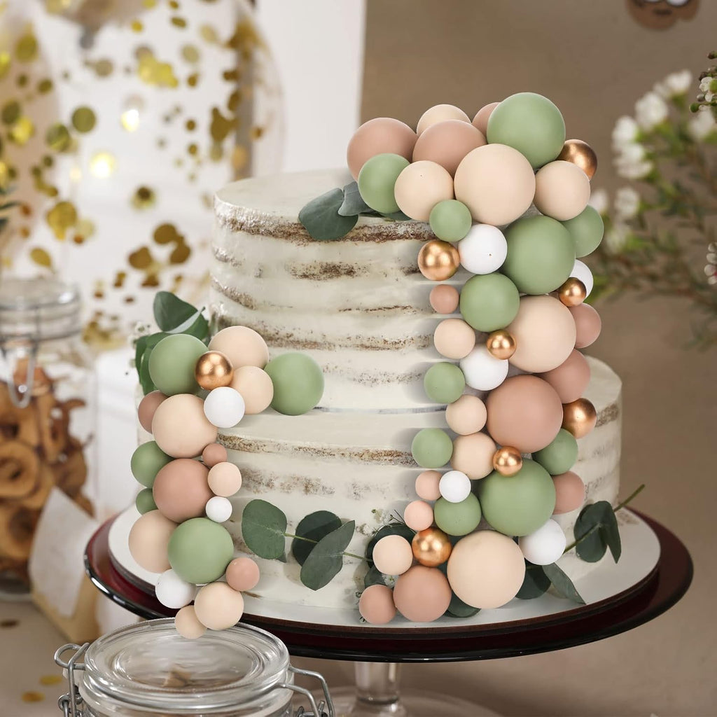 108 Pcs Balls Cake Topper DIY Cupcake Insert Foam Balloons for Cake Baking Wedding Anniversary Birthday Decoration(Matcha Green, Light Brown, Khaki,Multi Sizes)