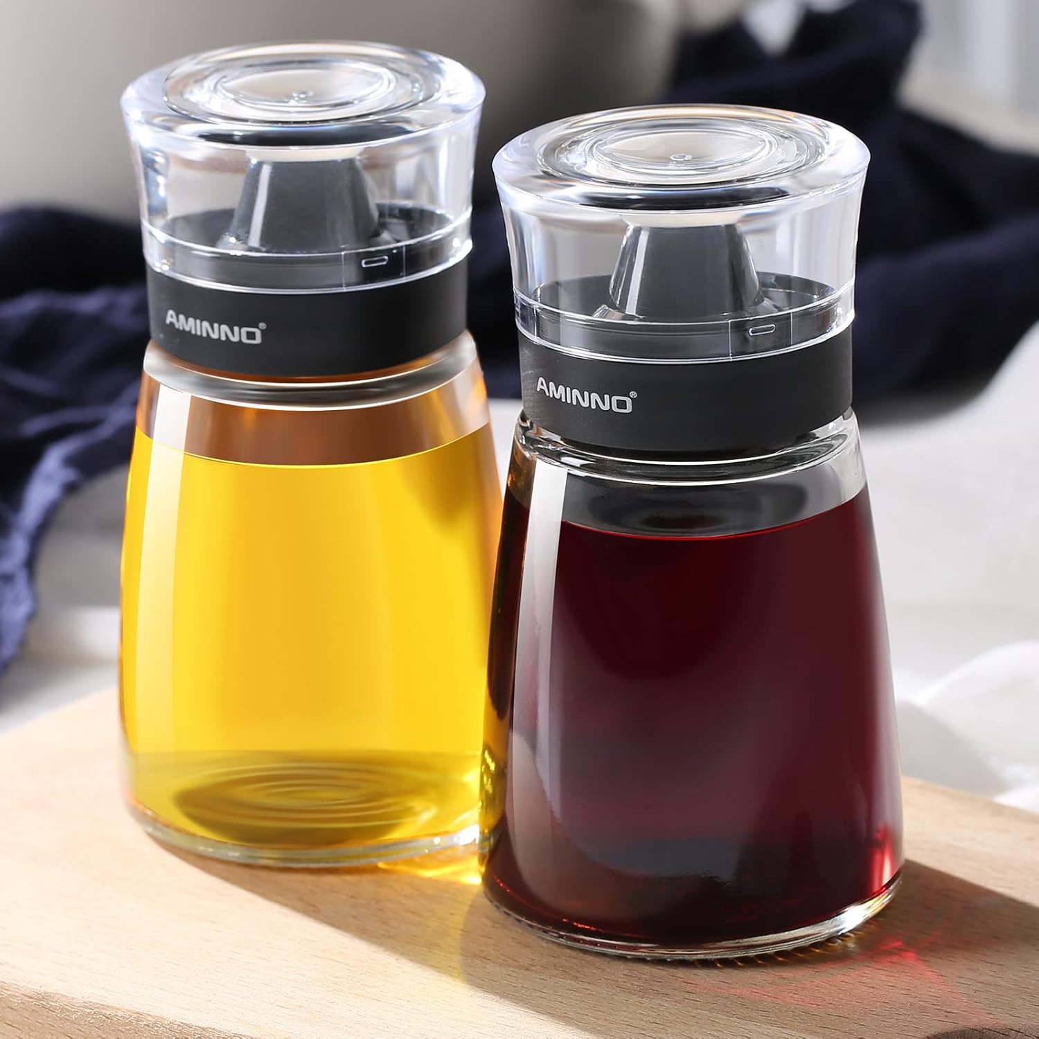 5.5oz Oil and Vinegar Cruets 2 Pack, Glass Oil Dispenser Bottles for Cooking, Leakproof and Drip Free Spouts