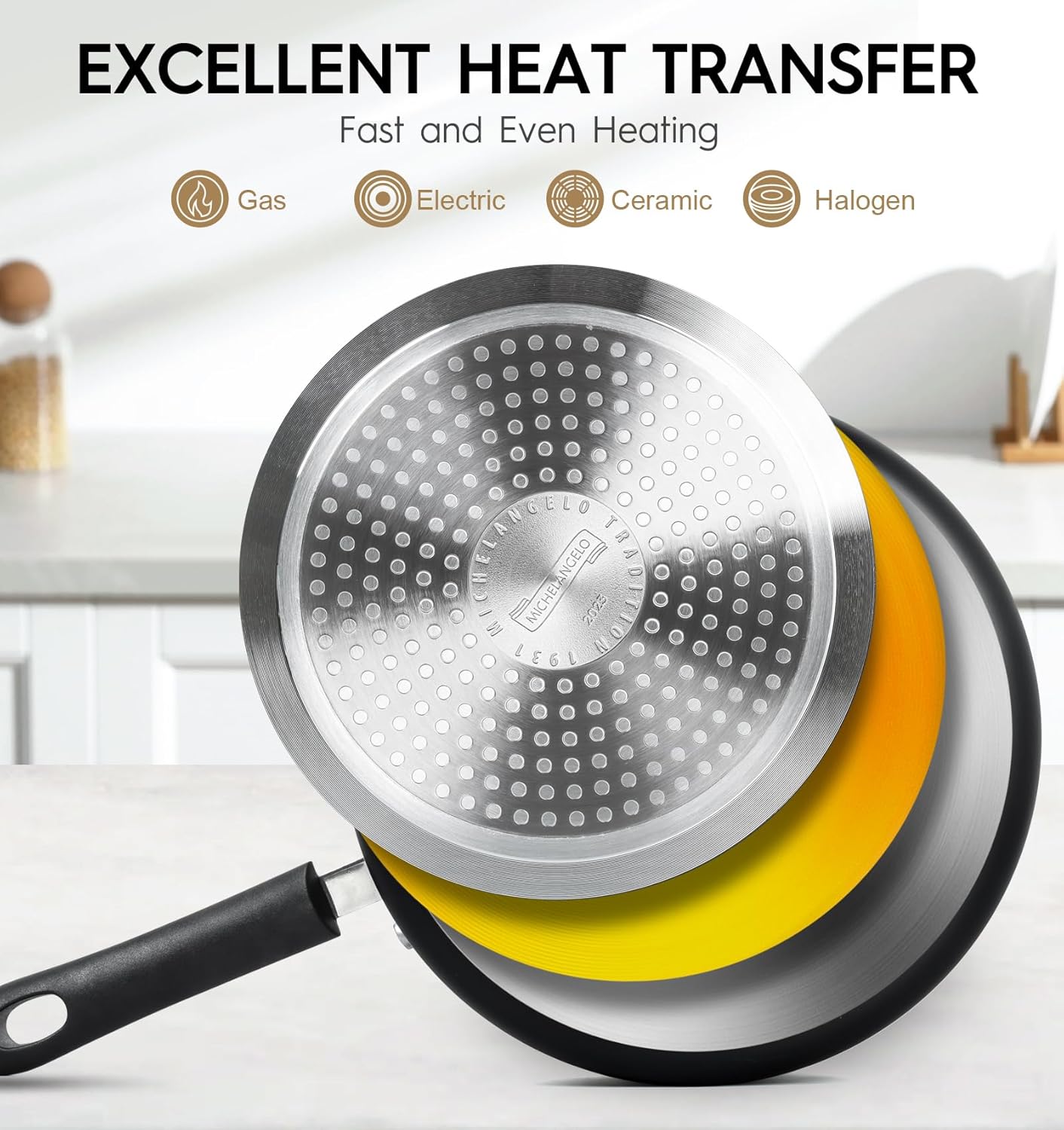 MICHELANGELO Nonstick Sauce Pan with Lid 1QT, 2QT & 3QT, Ceramic Saucepan Set, Copper Sauce pans, Non-Toxic Saucepan, Multipurpose Cooking Pots Set For Home Kitchen, Compatible induction