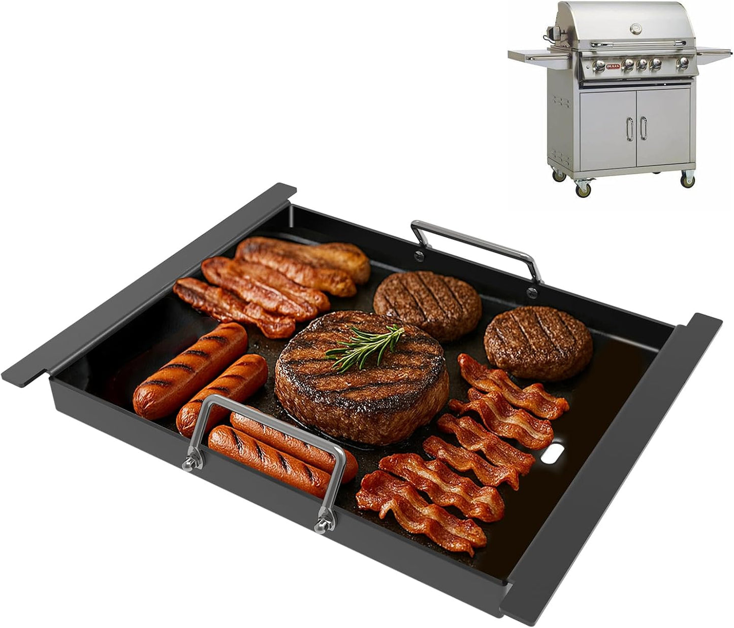 16517 Half Size Griddle Insert for Bull Grill 4 Burner Angus 41628 47628 41629, Griddle Plate for Outlaw 30" 26039 26038, for Bull Premium 18248 18249, Lion L75000 Grill Parts, Non-stick Carbon Steel