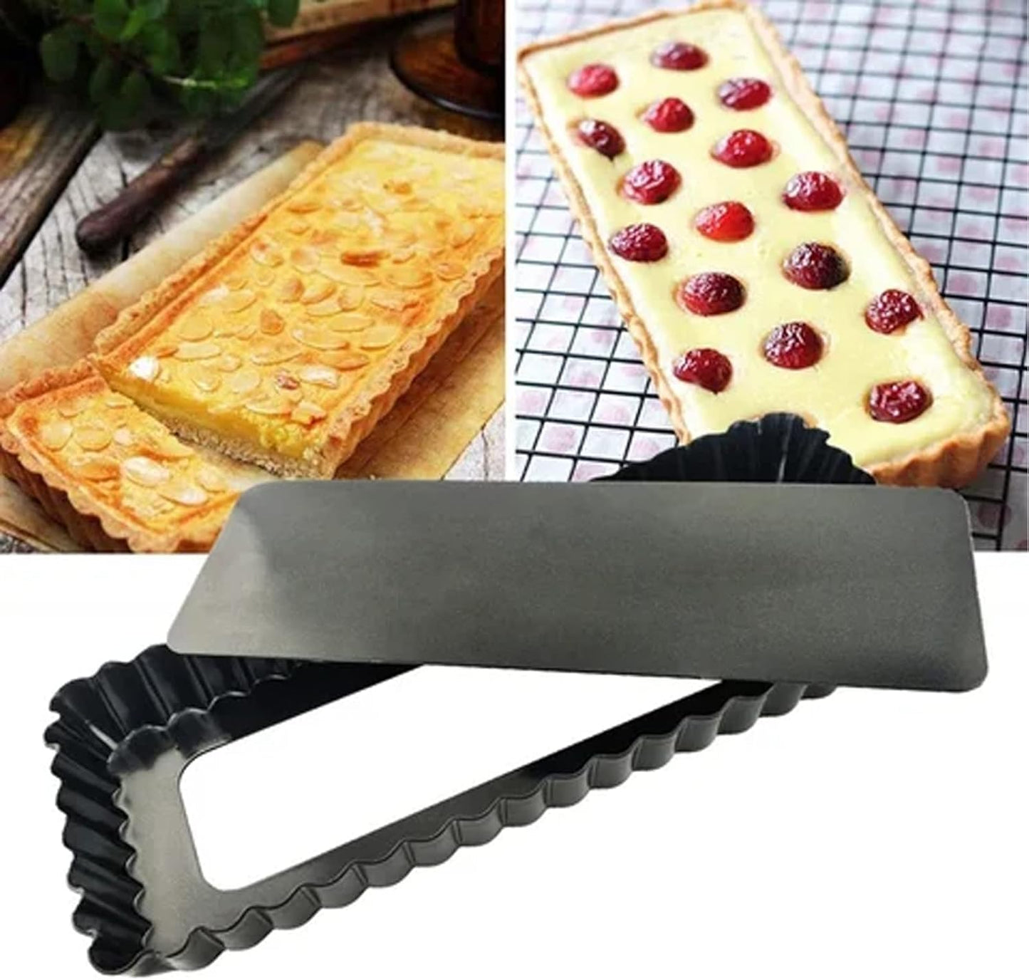 RINCH-PAN Rectangular Tart Pan, 2 PCS 14 Inch Long Pan Non-Stick Tart Pan With Removable Loose Bottom, Suitable For Pies, Biscuits, Cheesecakes, Desserts And Bread.