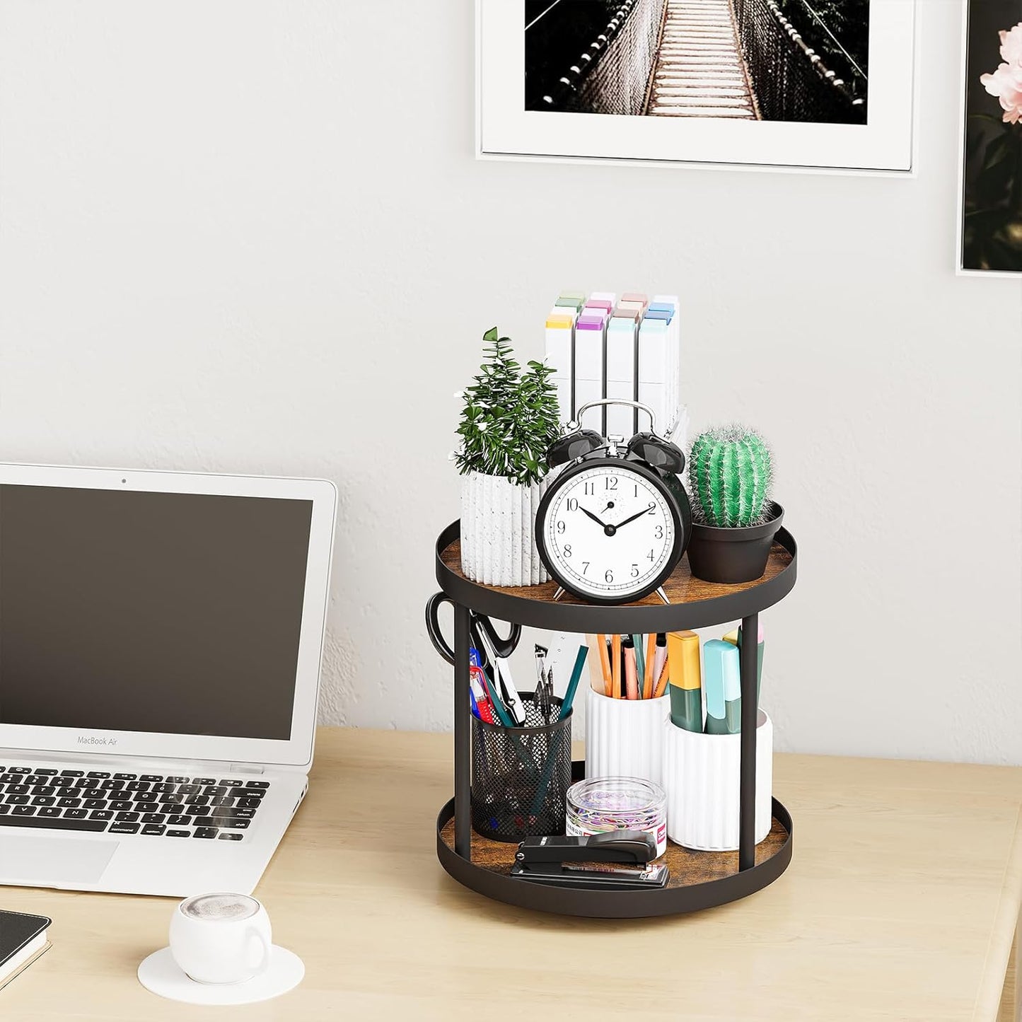 Giikin 2 Tier Lazy Susan Organizer, Two Tier Lazy Susan Turntable for Kitchen Countertop Spice Rack Organizer (Rustic Brown, 9.8" x 9.8" x 8.8")