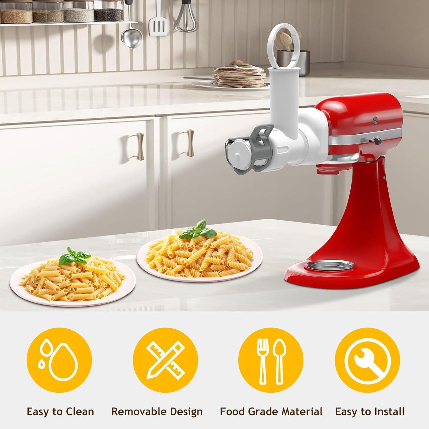 Pasta Maker Attachment for Kitchenaid Stand Mixer with 6 Different Shapes of Pasta Outlet, Durable Kitchenaid Accessories and Attachments, Dishwasher Safe