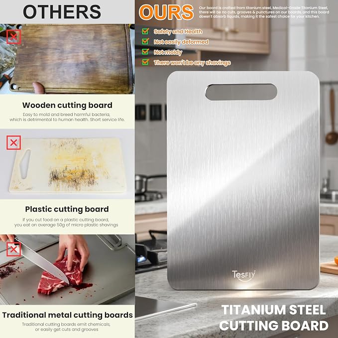 Titanium Cutting Board Set of 3, 100% Pure Titanium Food Grade Kitchen Chopping - Image 2