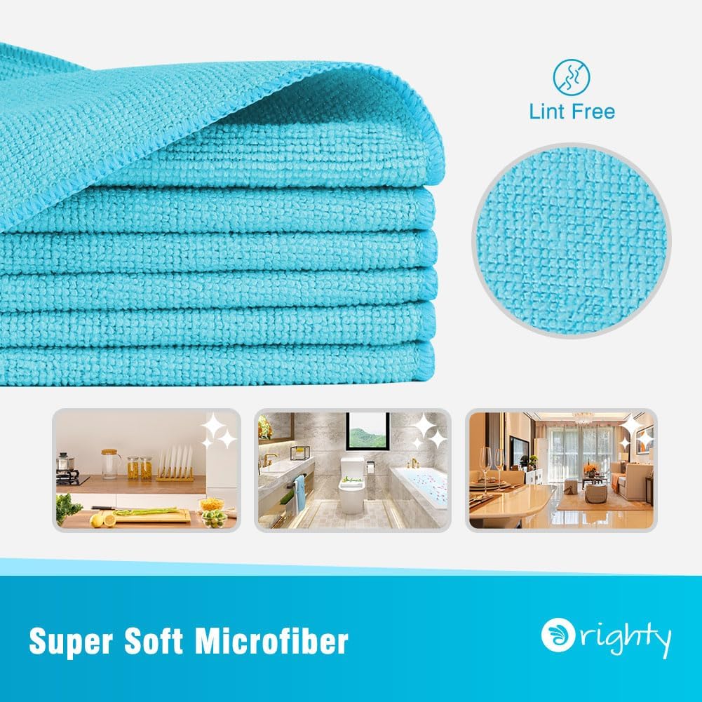 Orighty Microfiber Cleaning Cloth, 12 Pack Highly Absorbent Cleaning Supplies, Lint Free Cloths for Multiple-use, Powerful Dust Removal Clean Rags for House, Kitchen, Car Care(12x12 inch) Blue