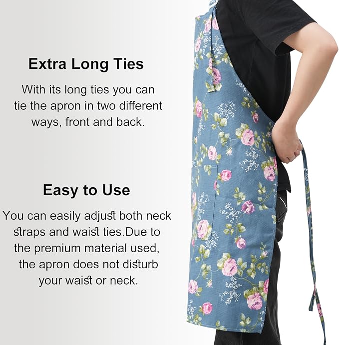 DILLMAN Aprons for Women with Pockets Cotton Linen Cooking Kitchen Baking Soft - Image 4