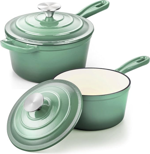 1 Qt & 2 Qt Saucepan Set, Leonyo Enameled Cast Iron Sauce Pan, Cast Iron Dutch by Leonyo