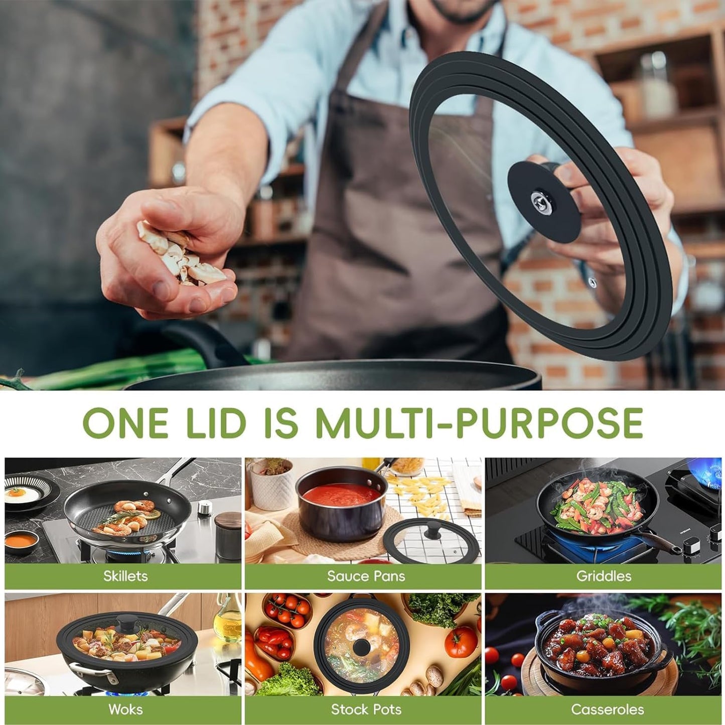 Universal Lid for Pots, Pans and Skillets, Tempered Glass Lid fit 10", 11", 12" Skillets, Pots, Frying Pans, Cast Iron, Crock Pot and Other Glass Covers Replacement