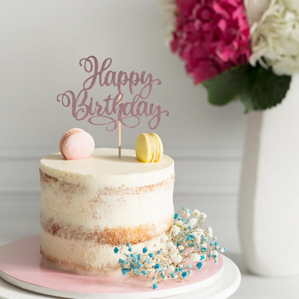 Happy Birthday Cake Toppers 9 Inch Glitter Happy Birthday Cake Pick for Birthday Anniversary Theme Party Cake Decorations Supplies - Brown