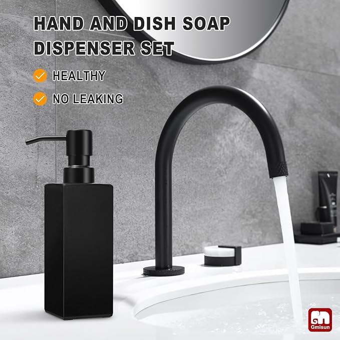 GMISUN Black Soap Dispenser, Hand Soap Dispenser Bathroom, 12oz Glass Soap - Image 5
