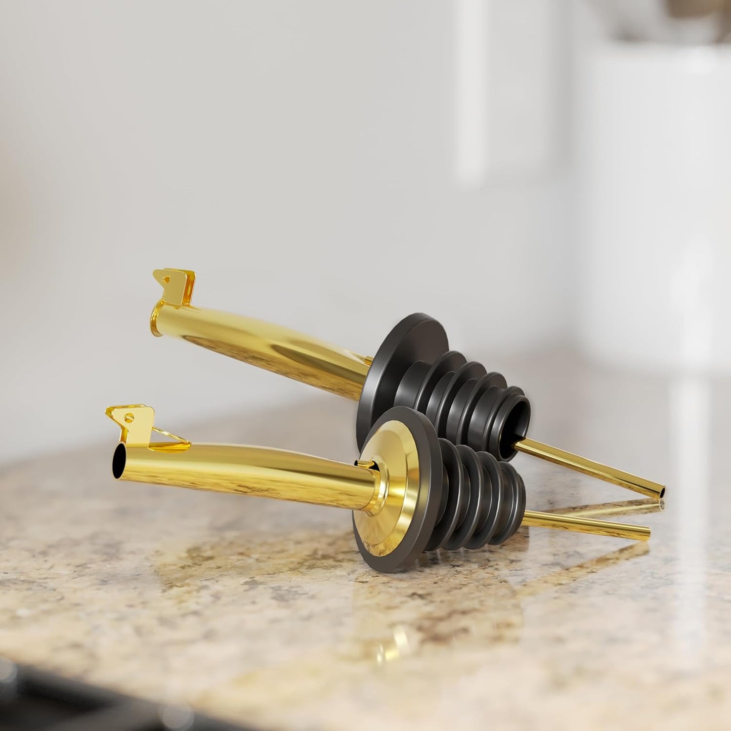 New England Stories Kitchen Cooking Oil Dispenser Set, Olive Oil and Vinegar Bottles, Soy Sauce Dispenser - 2 Pieces, Gold, Durable & Stylish Design