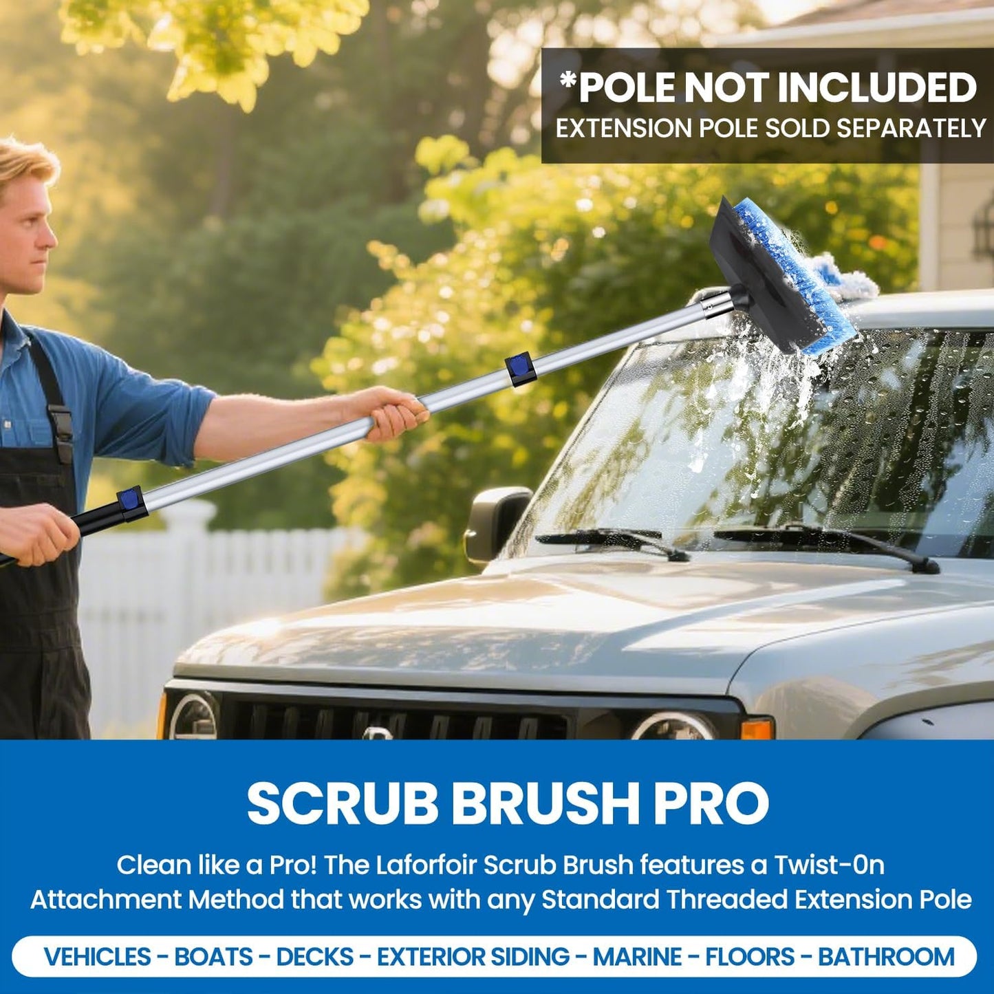 2-in-1 Water-accessible Soft-Bristle Brush | Lightweight Extension Pole Handle | Soft Bristles wash Car, RV, Boat, Solar Panel, Deck | Shower Brush for Cleaning | Floor Brush(Brush only, no Pole)