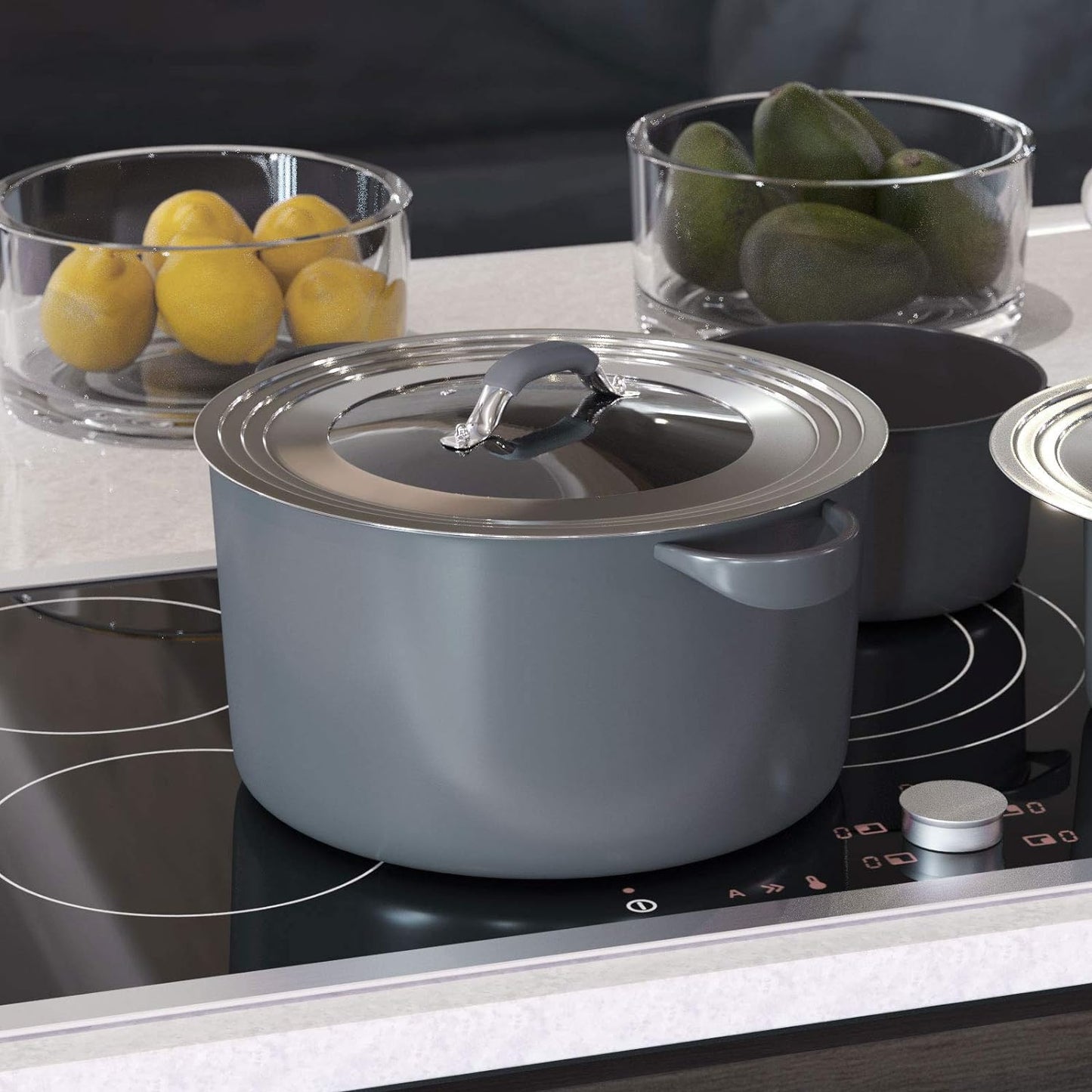 Universal Pans Pots Lid Cover Fit All 8.25 Inch to 12 Inch Pots/Pans/Woks Stainless Steel and Glass Lid with Heat Resistant Knob, Gray