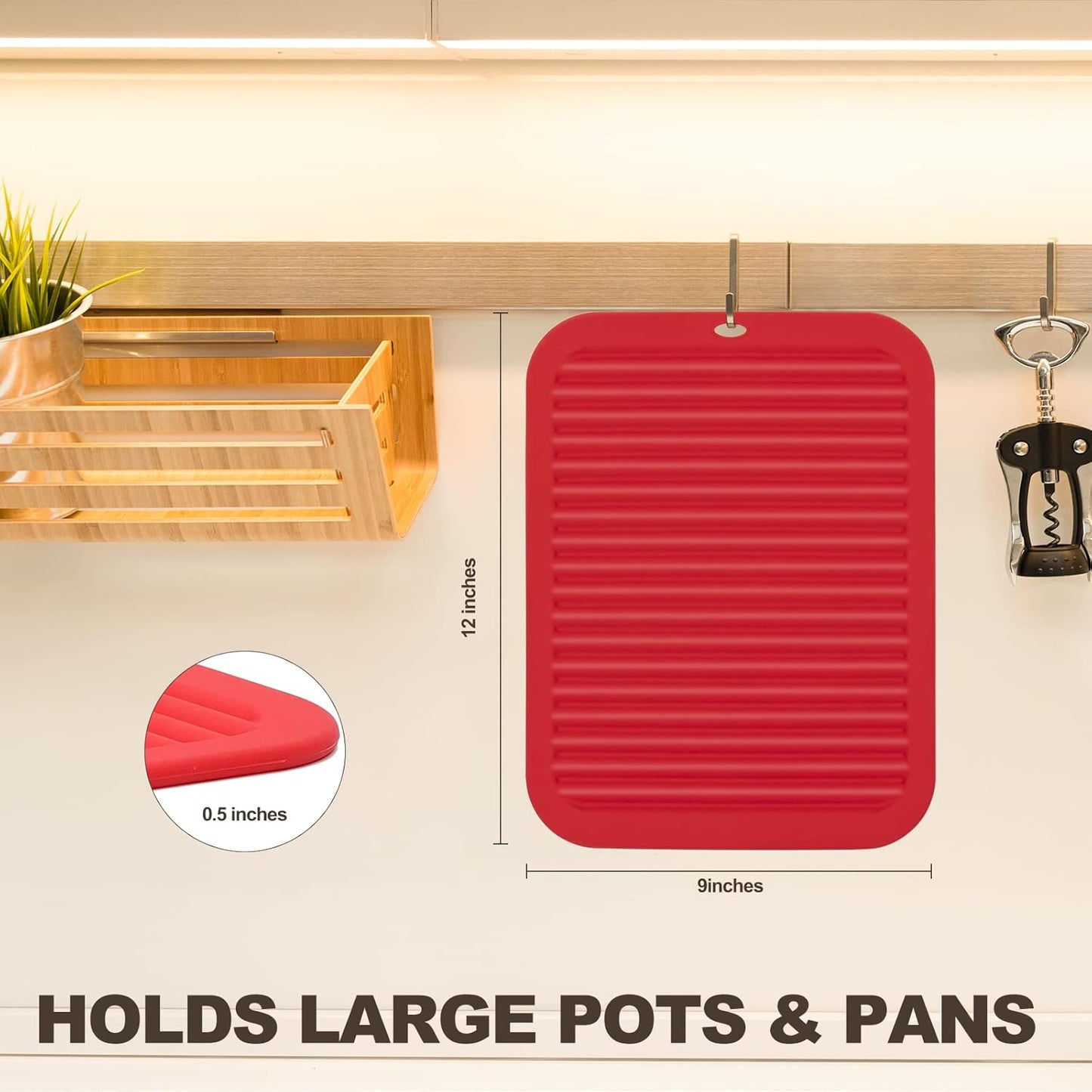 Joyhalo Silicone Trivets - Hot Pads for Kitchen, Protect Table & Quartz Countertops, Heat Resistance to 480F, Set of 2, Red