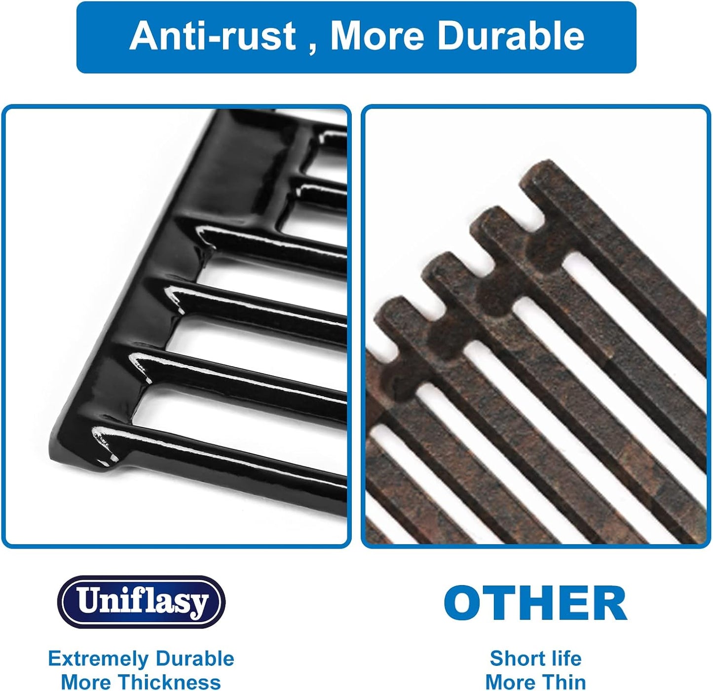 Uniflasy Cooking Grid Grates Replacement for Chargriller 2121, 2123, 2222, 2828, 3001, 3008, 3030, 3725, 4000, 5050, 5252, 5650, King Griller 3008 5252, 19 3/4 x 6 3/4 Inches for Each, 4 Pack