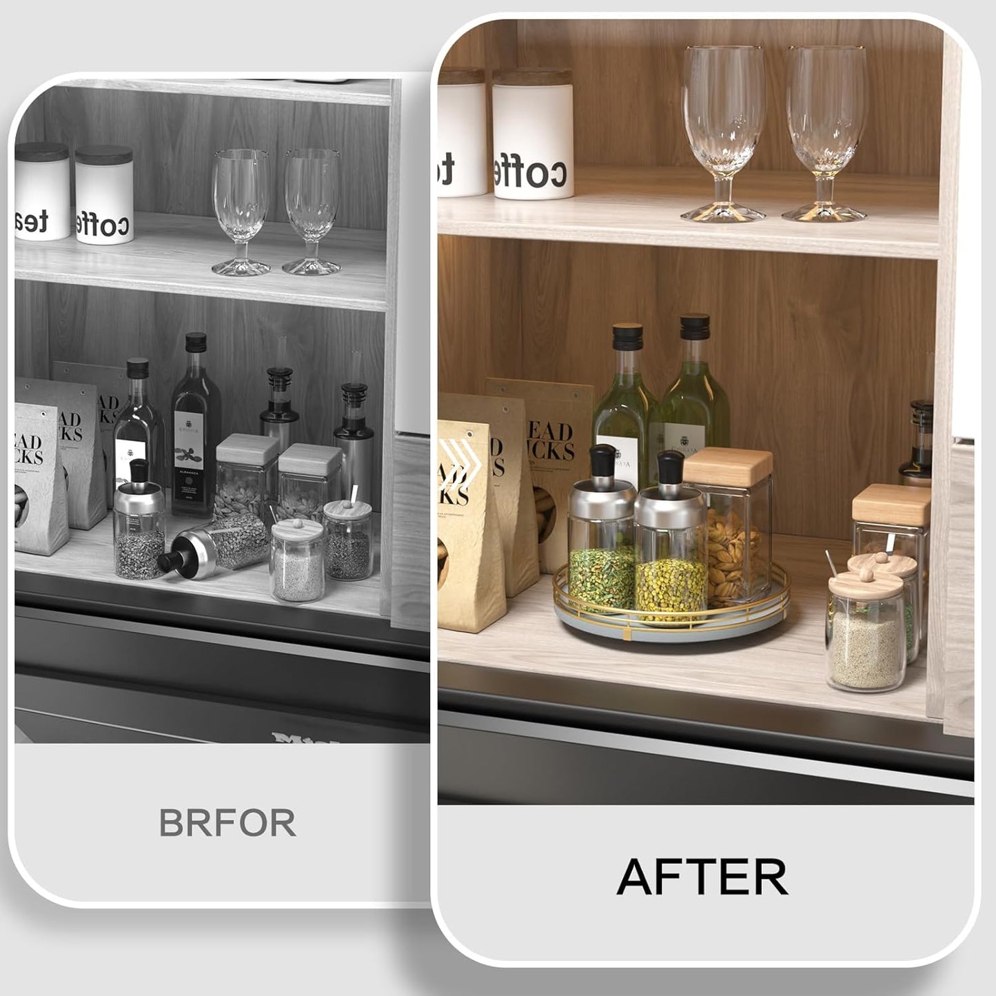 9" Wooden Lazy Susan Turntable for Cabinet – Rotating Spice Rack Organizer, Small Gray Kitchen Countertop Tray for Dining Table & Pantry Storage