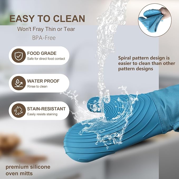 Silicone Oven Mitts-13.6 in Extended Oven Mitts Heat Resistant 500F, Oven Gloves - Image 7