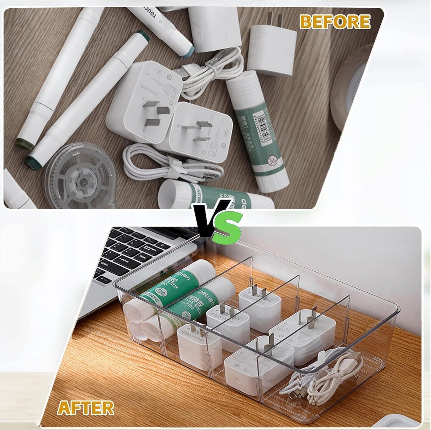 6 Pcs Clear Pantry Organizers and Storage,Plastic Storage Bins for Fridge with Removable Dividers, Kitchen Cabinet Organizers Ideal for Kitchen, Pantry, Refrigerator, Freezer, and Snack Storage