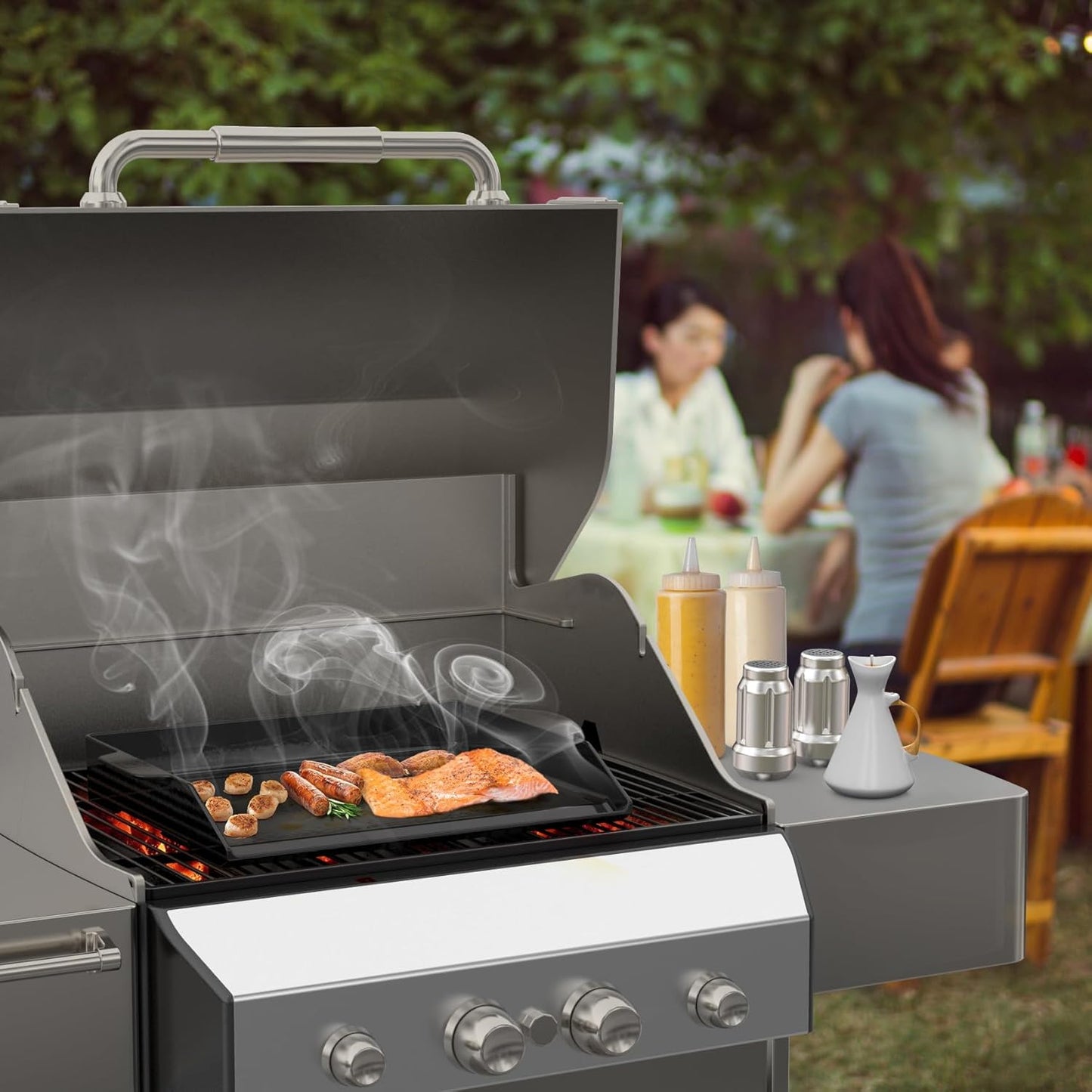 Onlyfire Universal Enamelled Cast Iron Griddle, BBQ Flat Top Griddle for Any Grills and Gas Hob, 18.6" x 14"