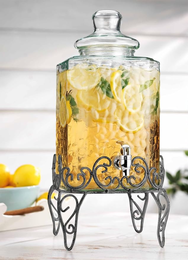 MosJos 2.5 Gallon Classic Hammered Glass Beverage Dispenser - Image 2