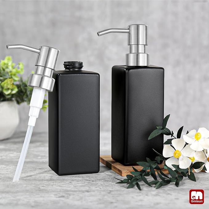GMISUN Black Soap Dispenser, Hand Soap Dispenser Bathroom, 12 fl oz/350ml Glass - Image 7