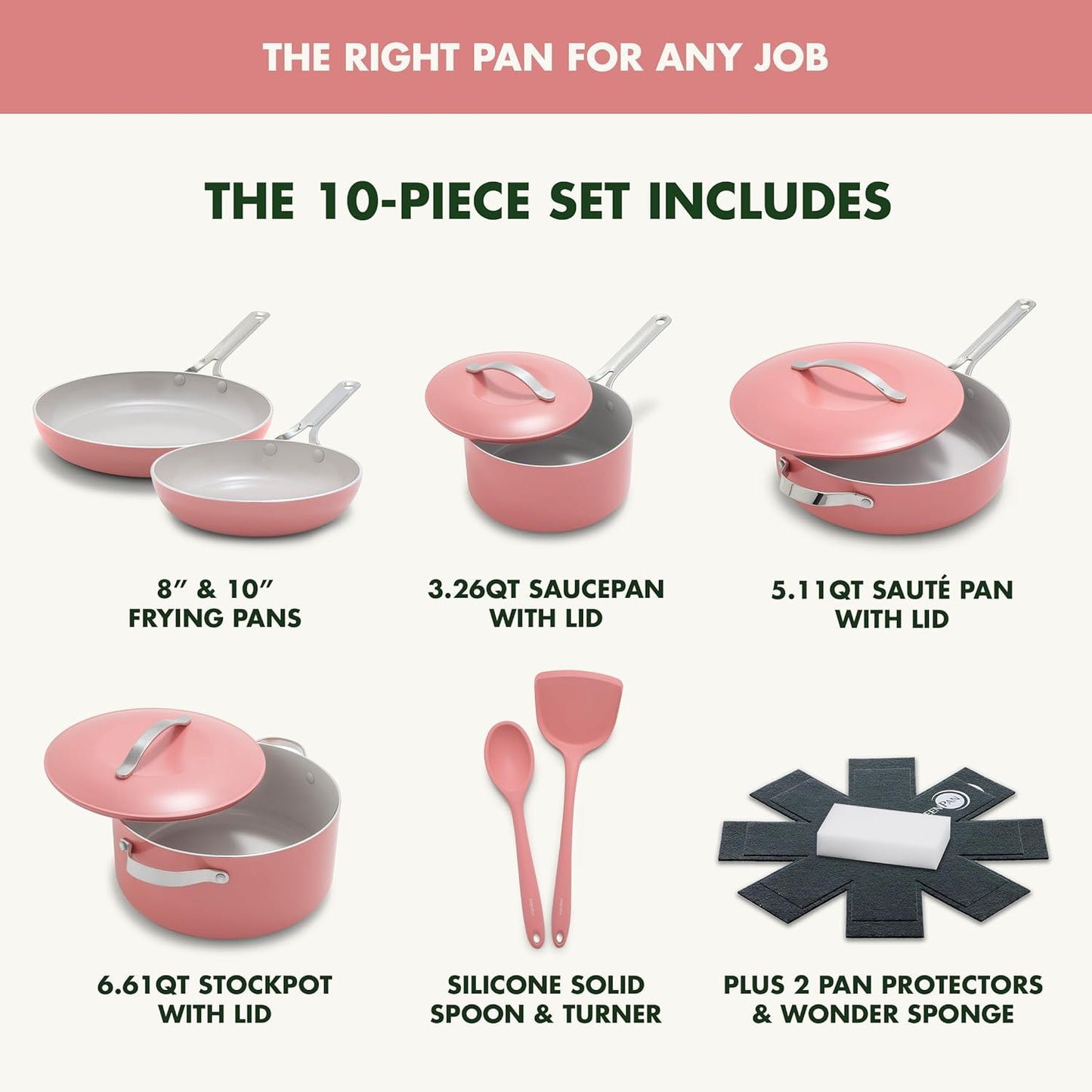 GreenPan Nova 10-Piece Cookware Pots & Pans Set, Oprah’s Favorite Things 2024, PFAS-Free Ceramic Nonstick, Fry, Sauté, Stockpot, Utensils, Lids, Induction Suitable, Dishwasher & Oven Safe, Coral