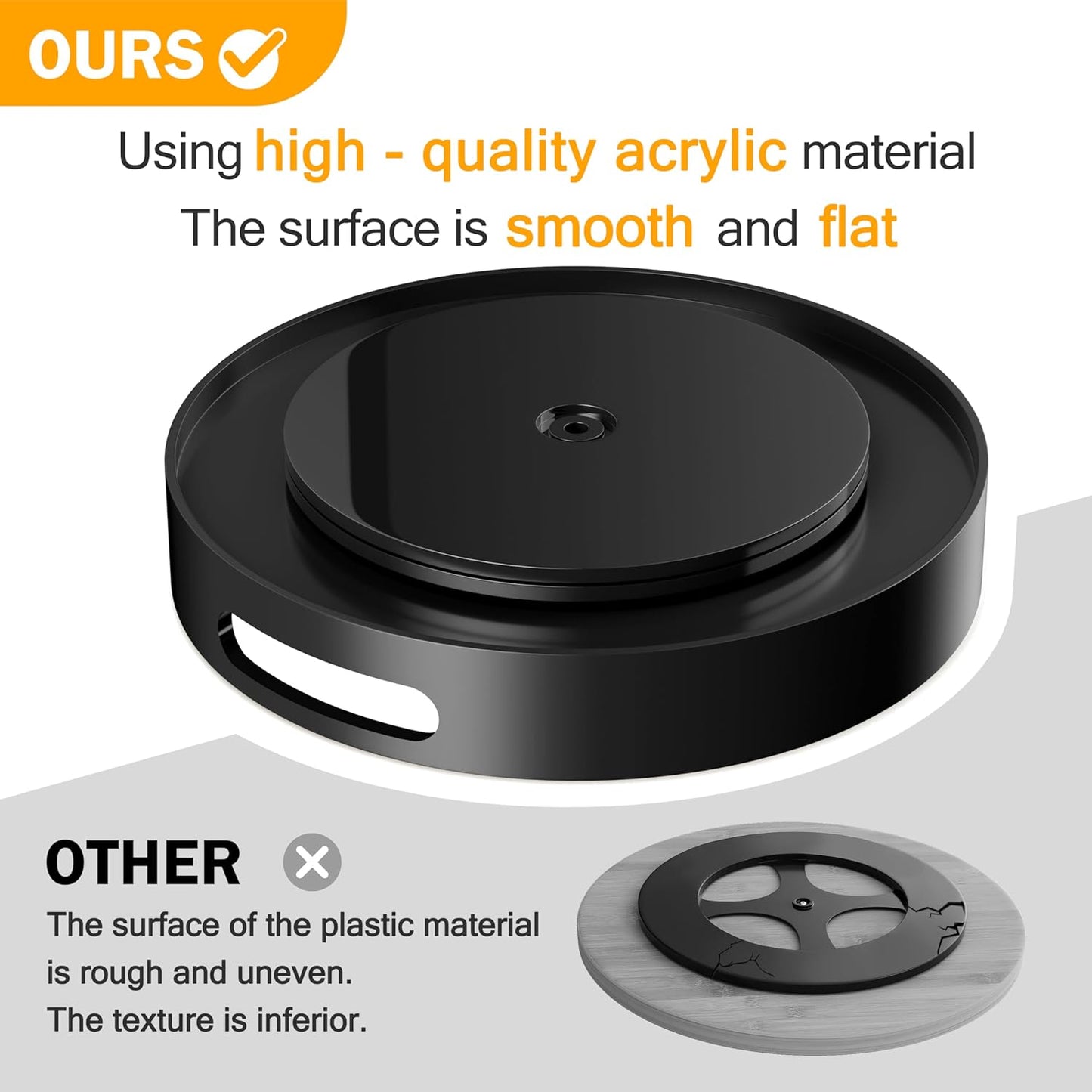 Lazy Susan Organizer Homerays 12 Inch Non-Skid Bamboo Lazy Susan for Kitchen Rotating Spice Rack with Handles, Wood Turntable for Kitchen Cabinet,Countertop (Black, Medium)