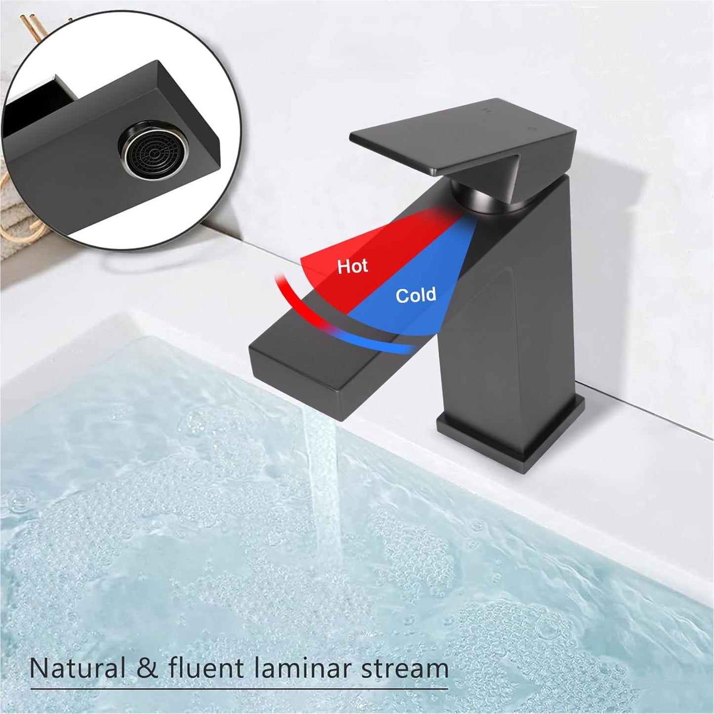 Solid Brass Brushed Grey 1 Hole Bathroom Faucet, cUPC & CEC Certified Single Hole Faucet for Bathroom Sink with Water Supply Hoses & Pop Up Drain Stopper