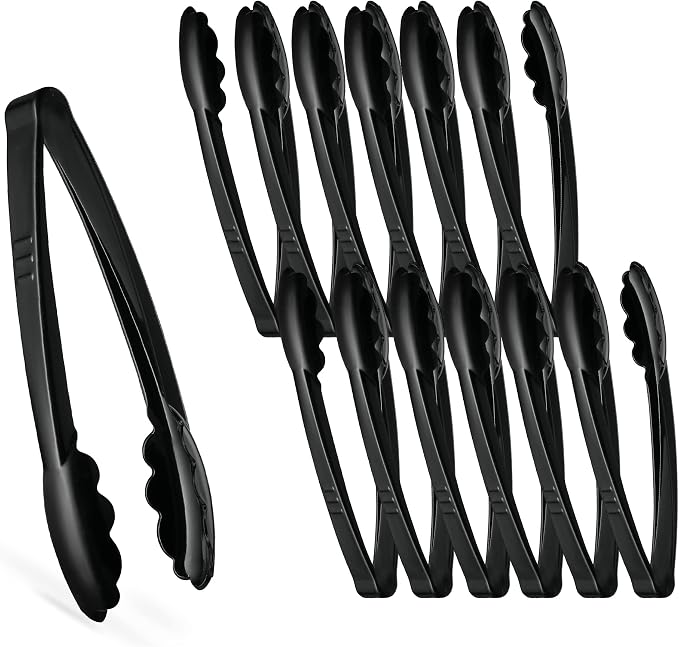 Plasticpro 7.5'' Serving Tongs Heavy Duty Reusable Kitchen and BBQ Black by PLASTICPRO